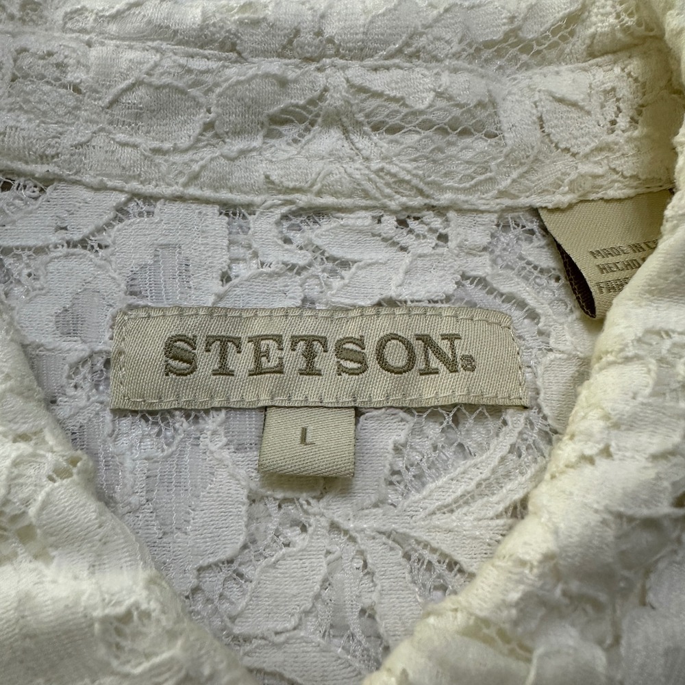 Stetson Lace Western Shirt Womens L Cream Ruffle Coastal Cowgirl Victorian Boho - Picture 4 of 12